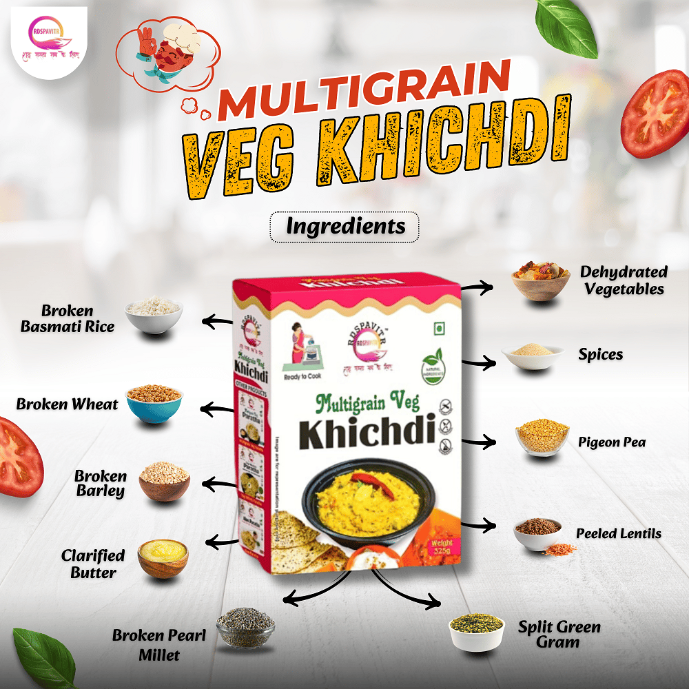 Multigrain Veg Khichdi | Premix Khichdi 300 Gm, Peanut Chutney 50g and Mix Pickle 50g | Ready in 10 Minutes | Rich in Protein & High Fiber view 2