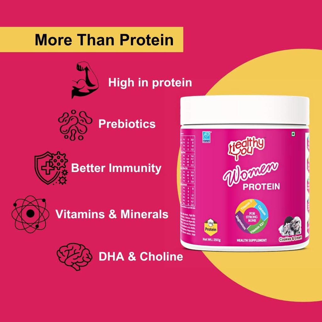 Healthy You Women Protein |Helps in Bone & Muscle Strength| For Women Above 30s| Whey, Soya and Pea Protein| Including Calcium, Vitamin K2-7, Vitamin C, E & D view 2