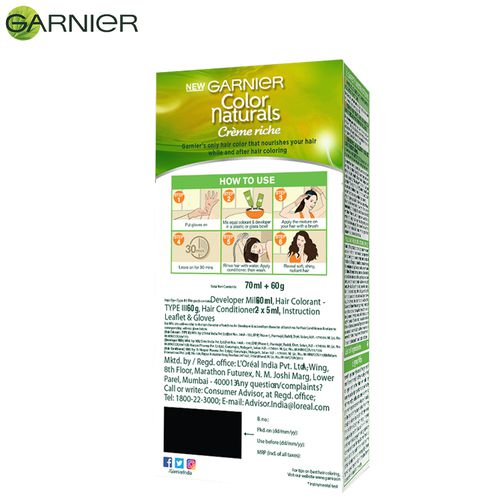 Garnier Color Naturals Creme Hair Color - 1 Natural Black, 70 ml+ 60 gm view 2
