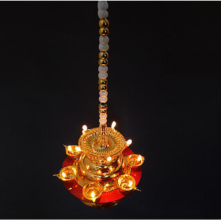 12 Deep Hanging Single Step 2 Layer Electric Gold LED Diya for Temple ,Pooja Plastic Hanging Diya Set(Height: 15 inch) view 2