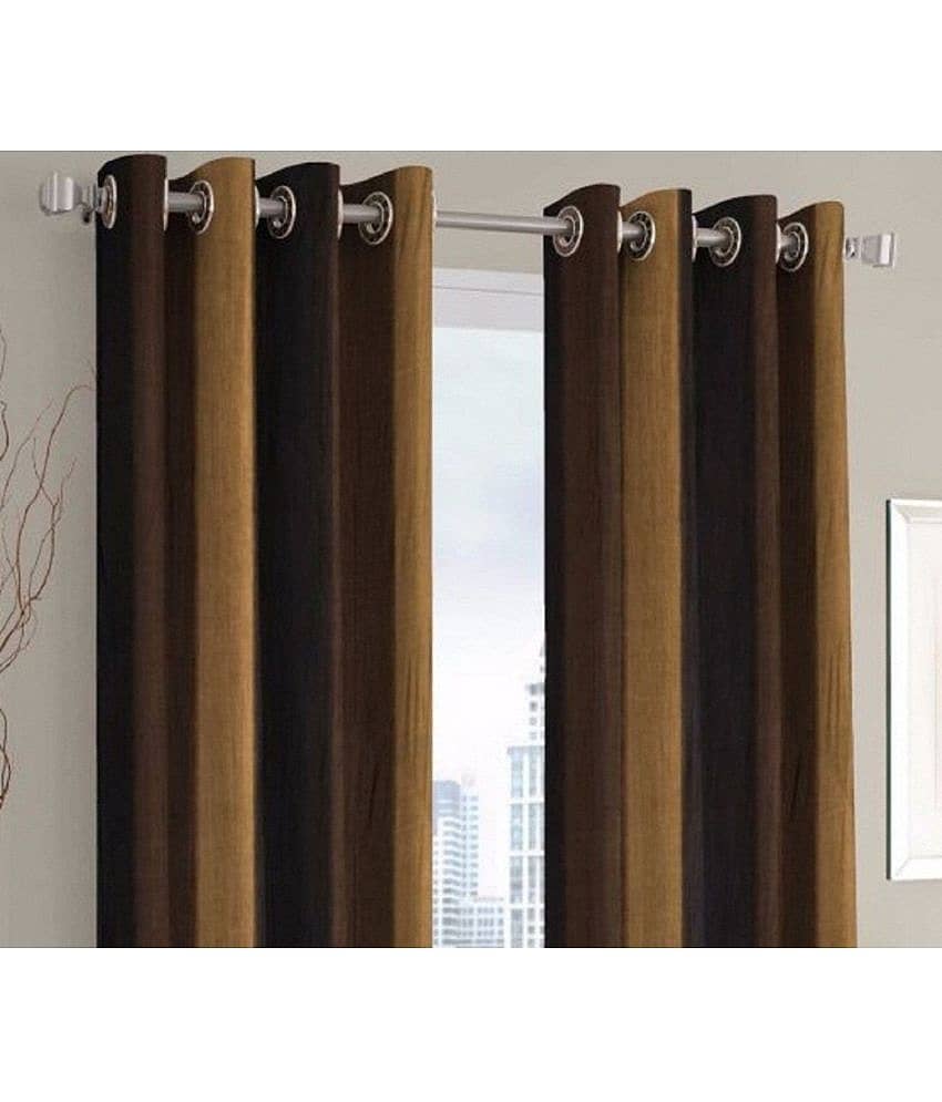 N2C Home Solid Semi-Transparent Eyelet Curtain 7 ft ( Pack of 2 ) - Brown view 2