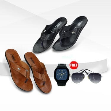 Pack of 2 Men's Leatherite Sandals + Free Sports Watch And Sunglasses (ET55) view 2
