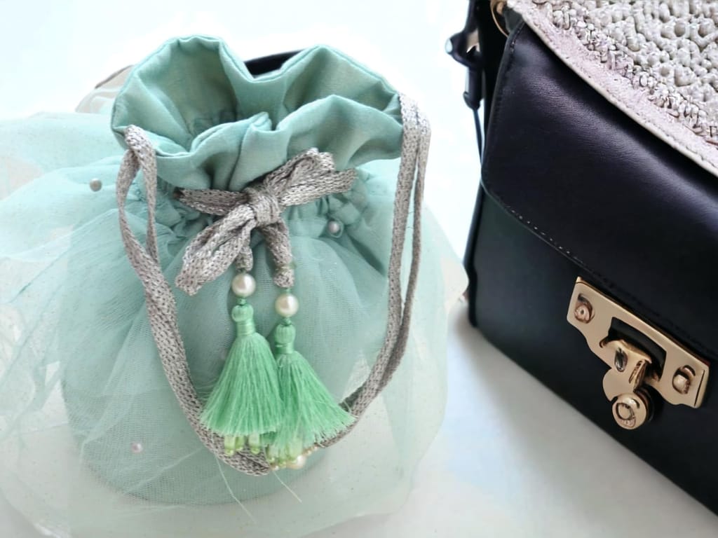 ART BY CHAITASI Embellished Designer Potli Bag with Protective Box, Handbag, Wristlets, Clutch for Women, Girls with Handmade Embroidery, Sequin, Beads Work for Parties, Weddings view 2