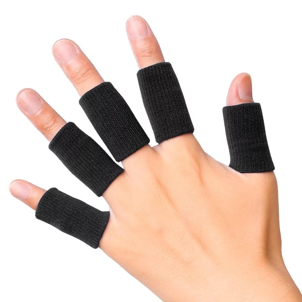 EZYFIT 10pcs Finger Sleeve Protector with Comfortable Cushion Pressure for Relieving Pain, Arthritis, Trigger Finger, Cricket, Exercise, Volleyball, Badminton and Tennis, Men & Women, Black view 2