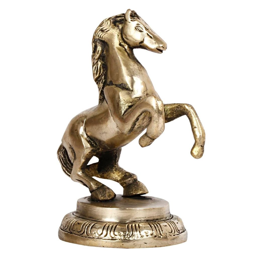ARTVARKO Brass Horse with Uplifted Legs Standing Horse Tableware Showpiece Home Decor Running Horse Vastu Wall showpiece, Statue, Animals view 2