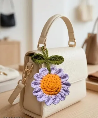 Handmade Crochet Daisy Bag Charm view 2