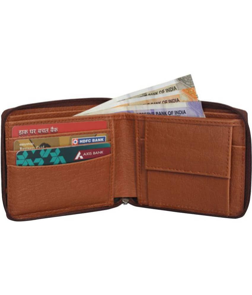 DUO DUFFEL - Brown Faux Leather Men's Zip Around Wallet ( Pack of 1 ) view 2