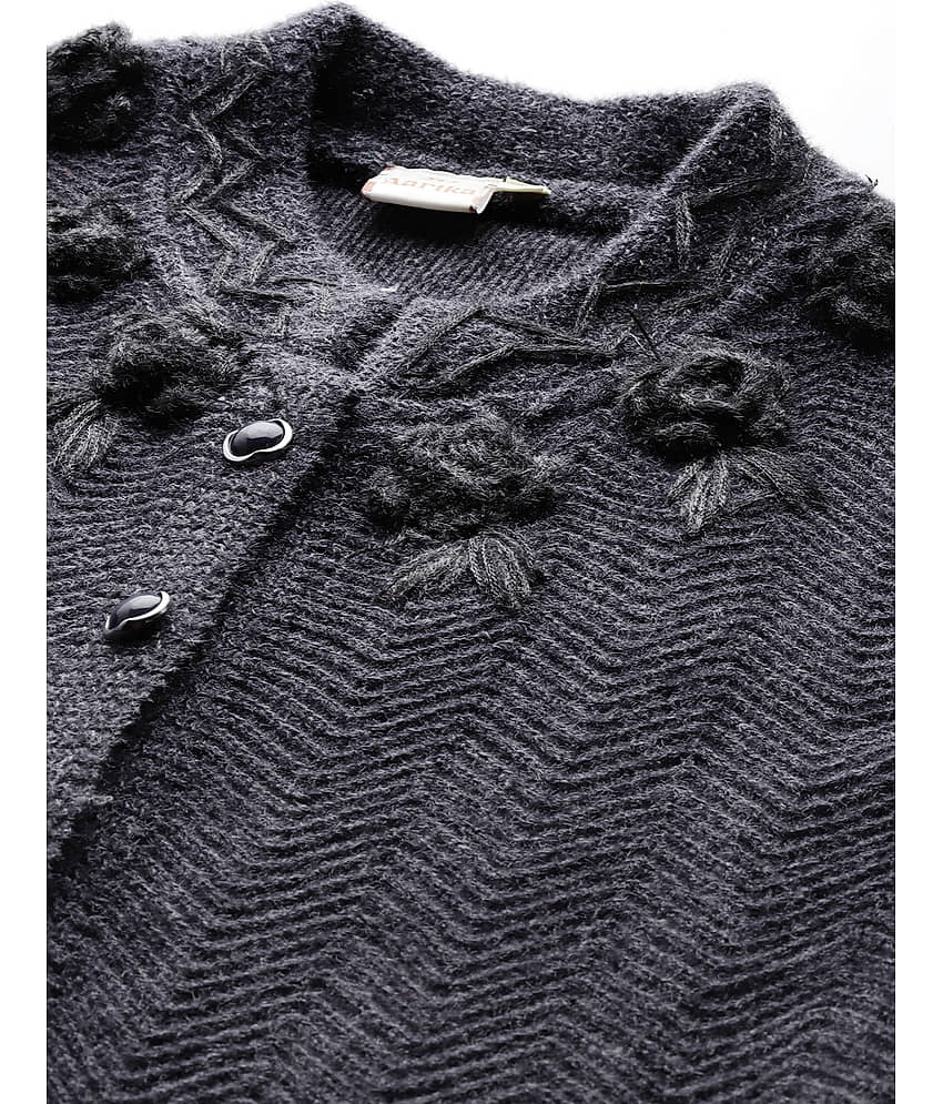 Aarika Women Woollen Shirt Collar Cardigan ( Grey ) view 2