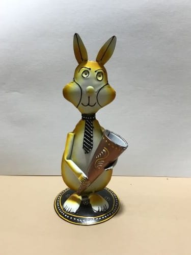 Decorative Metal Rabbit Figurine with Megaphone