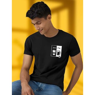 Casualbud BLACK Polyester Printed Regular Fit Tshirt for Men