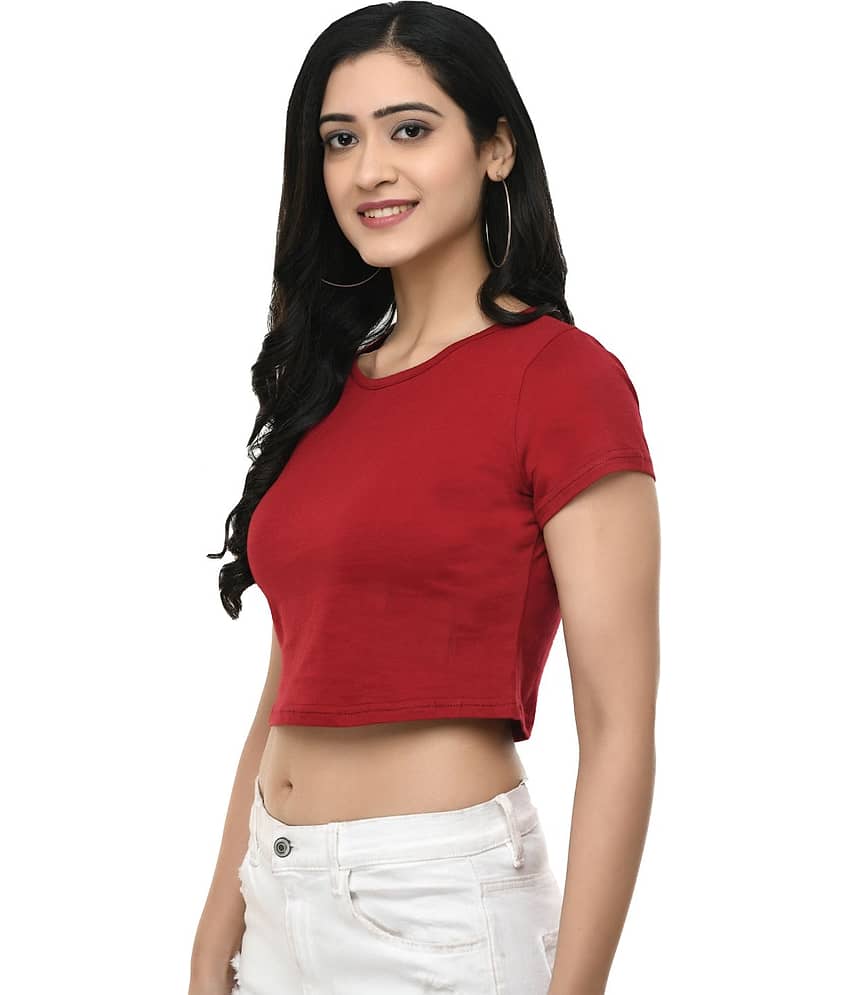 SAAKAA Women's Viscose Crop Top ( Maroon ) view 2
