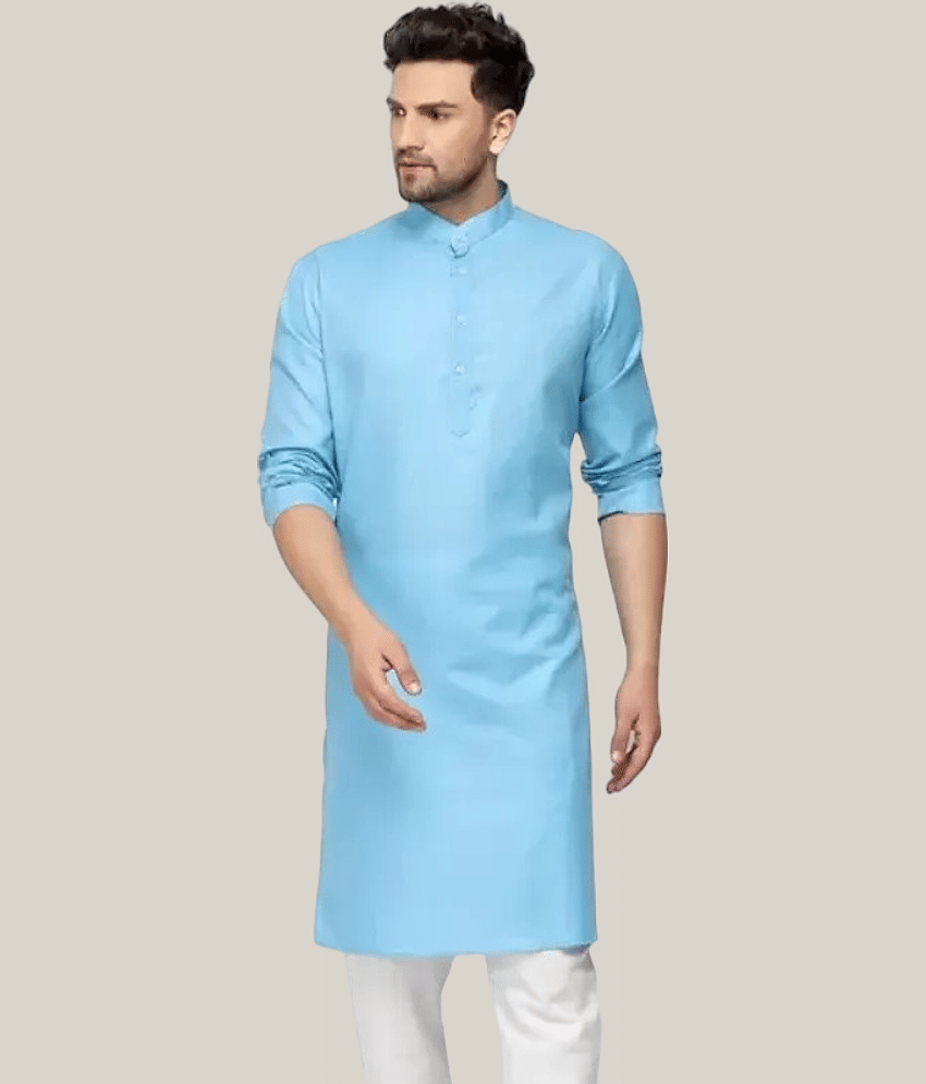Balaji's Cotton Blend Plain Regular Kurta For Men ( White )