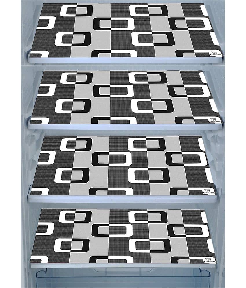 Crosmo Polyester Geometric Fridge Mat & Cover ( 64 18 ) Pack of 5 - Gray view 2