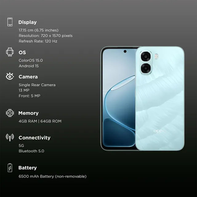 OPPO a6x 5G (Ice Blue, 4GB RAM, 64GB Storage) view 2