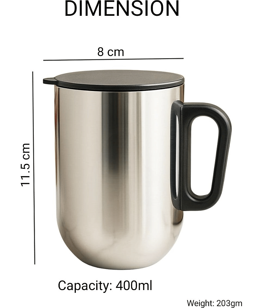 Visaxmi Vaccum Solid Stainless Steel Coffee Mug 400 mL ( Pack of 2 ) view 2