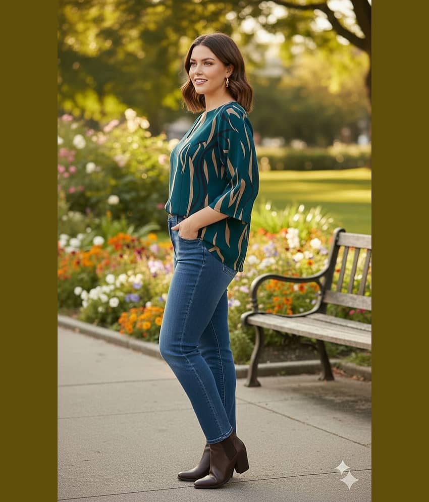 HF WARD Women's Cotton Regular Top ( Teal ) view 2