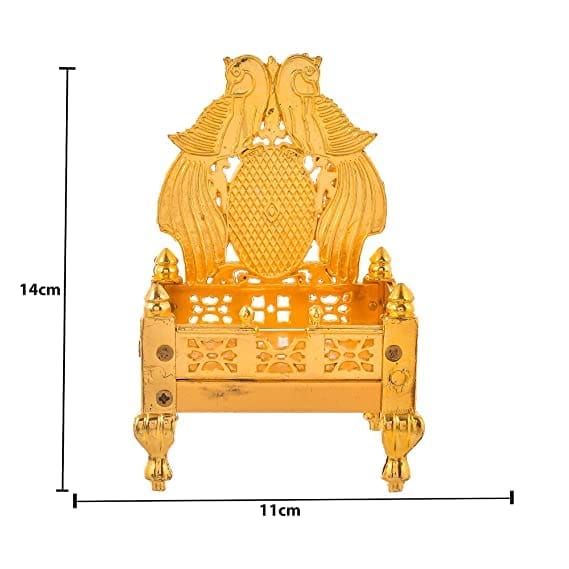 Metal God Ladoo Gopal Singhasan for Pooja Mandir,Puja Singhashan for god Golden Color (11Cm x 14Cm). view 2