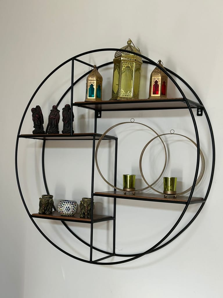 Mount Muse Solid wood Metallic Round wall storage shelf view 2