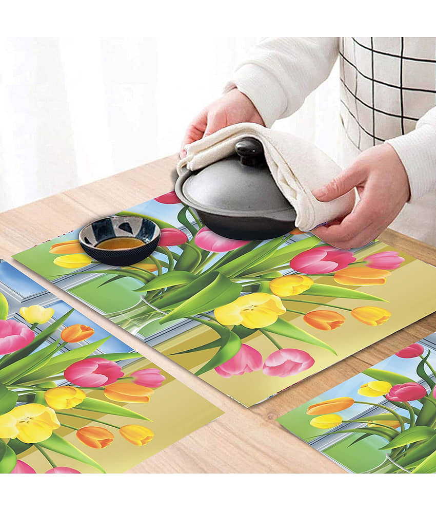 PVC Floral Rectangle Table Mats (44 cm x 29 cm) Pack of 6 - Green view 2