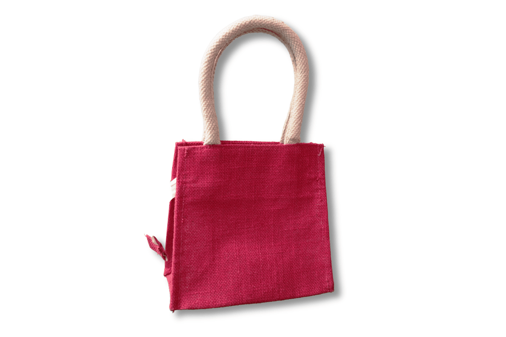 Red Jute Bag with Zipper Closure and Double Handles This red jute bag is made from 100% natural jute fibers view 2