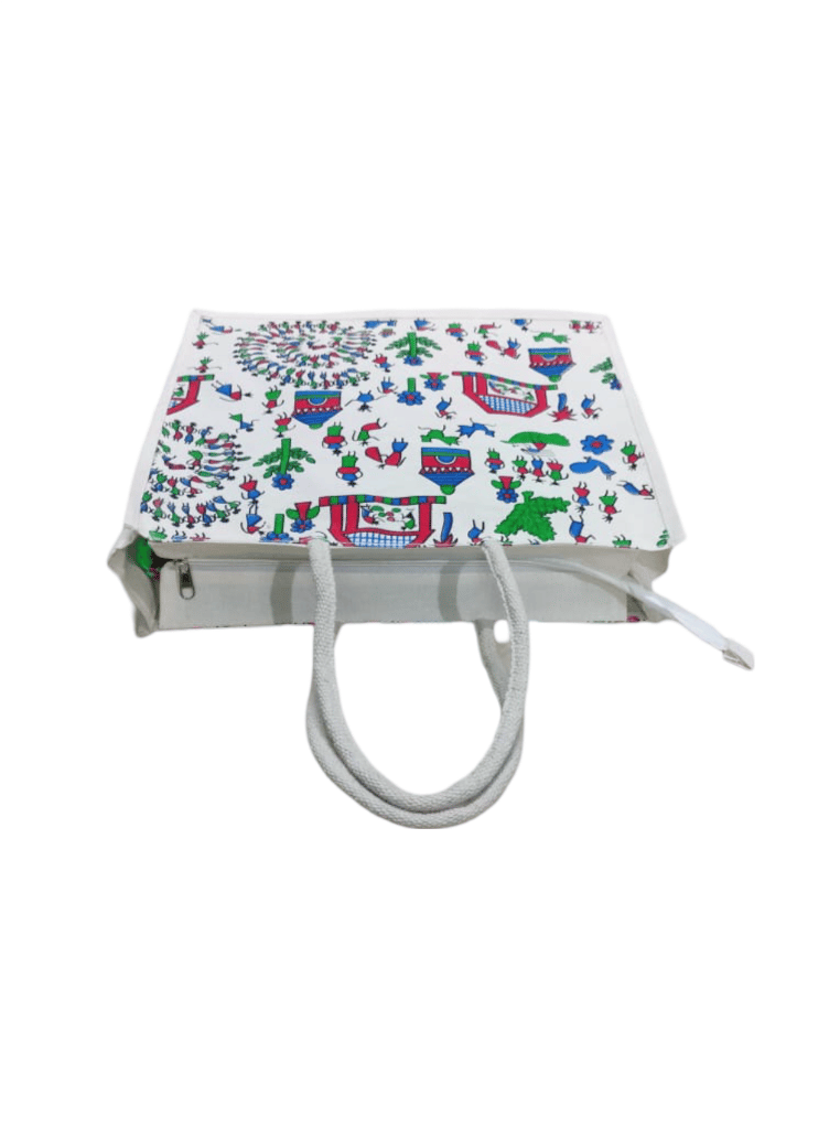 Hand-painted Canvas Tote Bag with Warli Art view 2