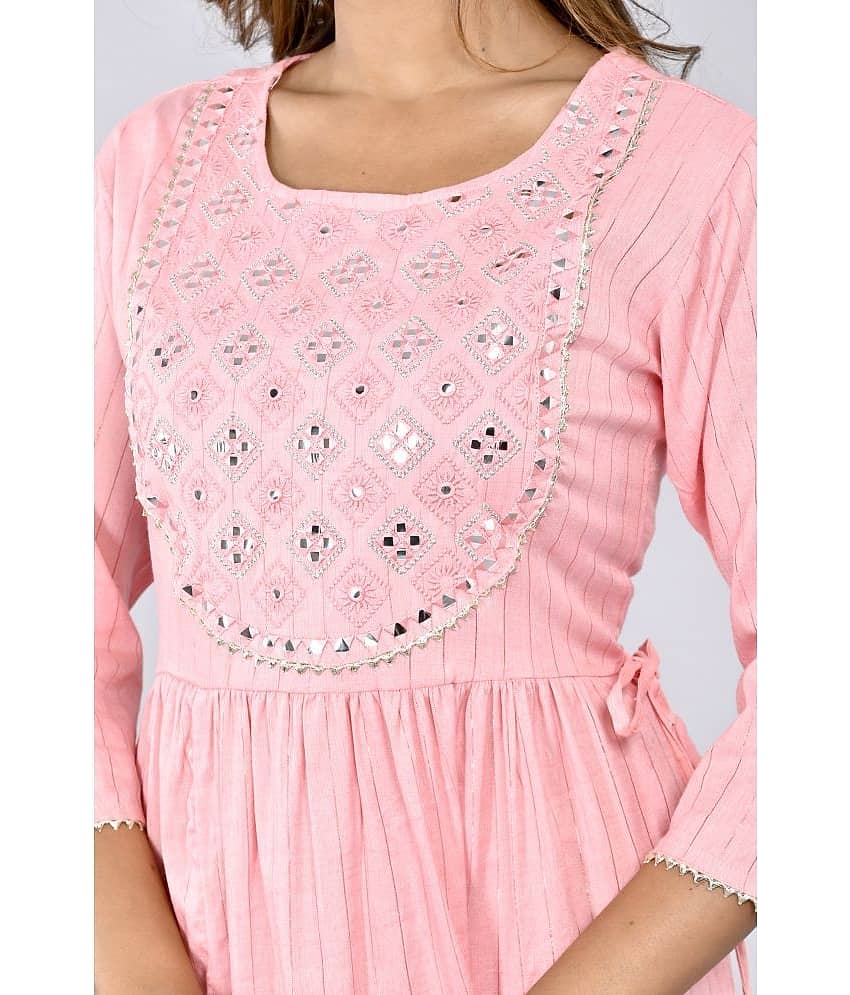 ZAMAISHA - Pink Rayon Women's Flared Kurti ( Pack of 1 ) view 2