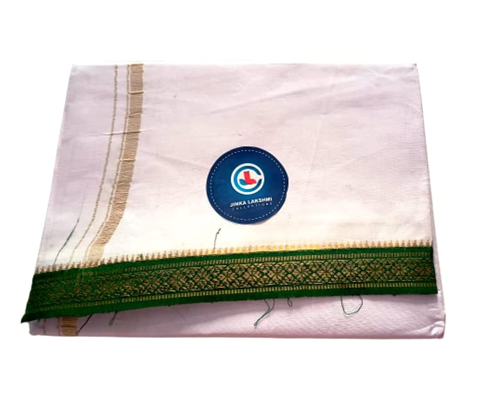 Jinka Lakshmi Collections Handloom Cotton White Dhoti 4 Meters Unstitched Pack of 2 (Multicolor-7) view 2