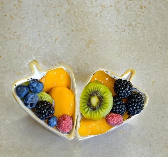 Ceramic Leaf Shaped Dining Serving Platter Set of 2 for Serving Dry Fruits & Snacks view 2