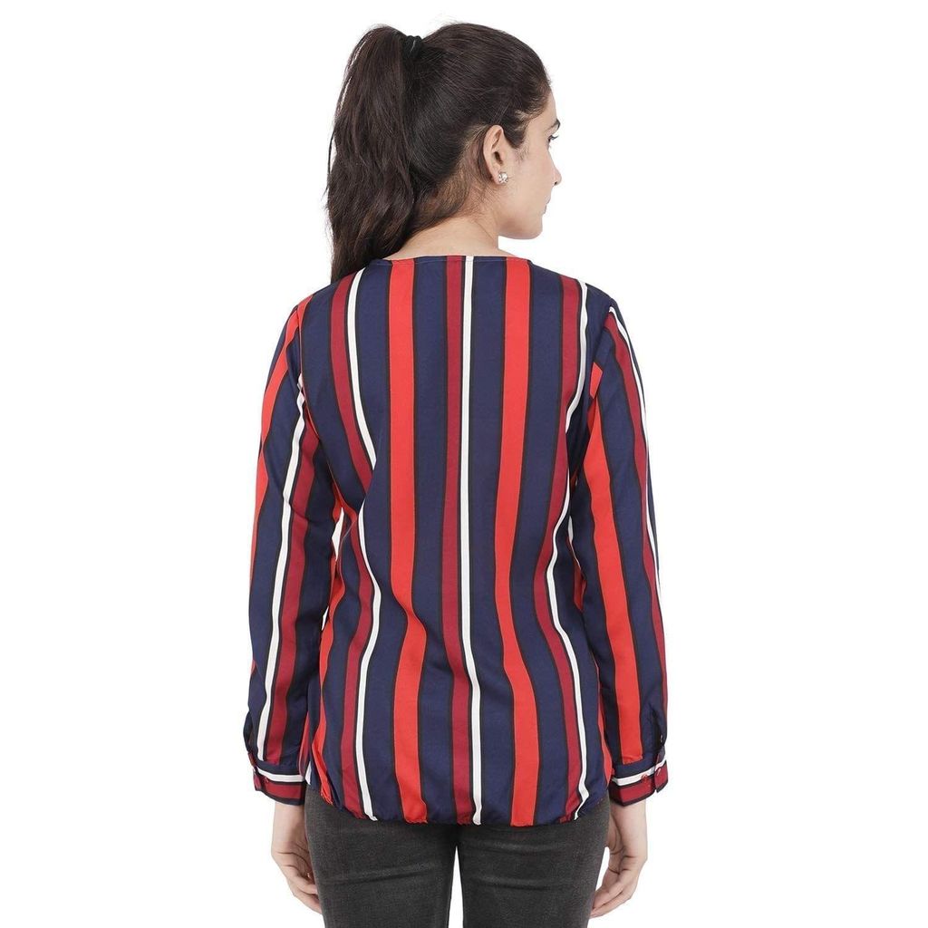 KULFI Women's Multicolor Striped Printed Polyester Top view 2