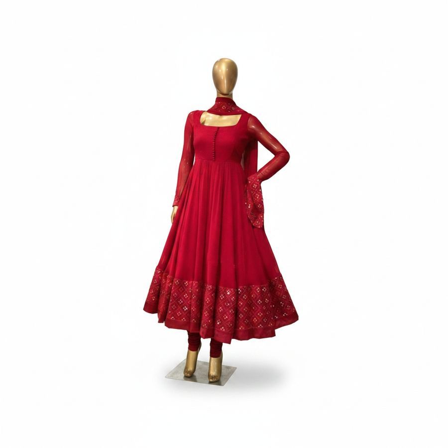 Women's Red Anarkali Ethnic Kurta Set view 2