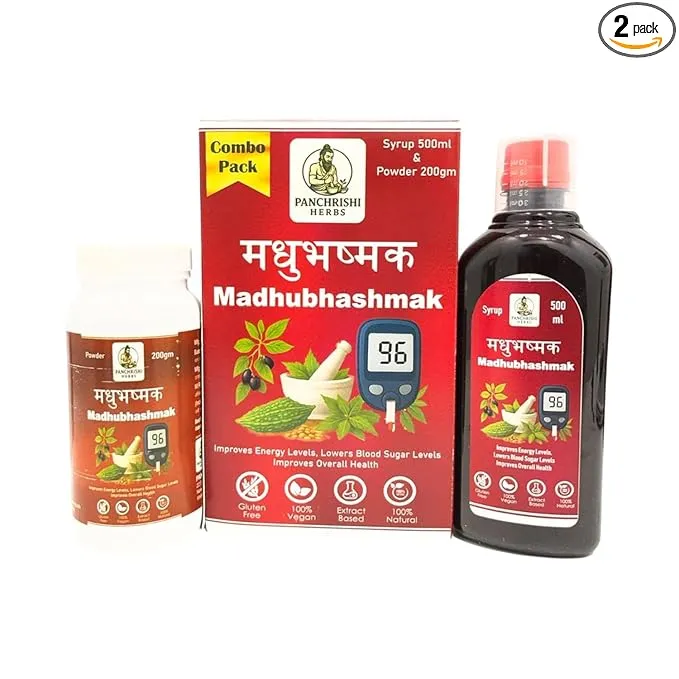 Madhubhashmak Combo Pack, Blood Sugar Support Syrup 500ml and Powder 200g, Natural Herbal Supplement, 100% Vegan and Gluten Free, Diabetes Wellness