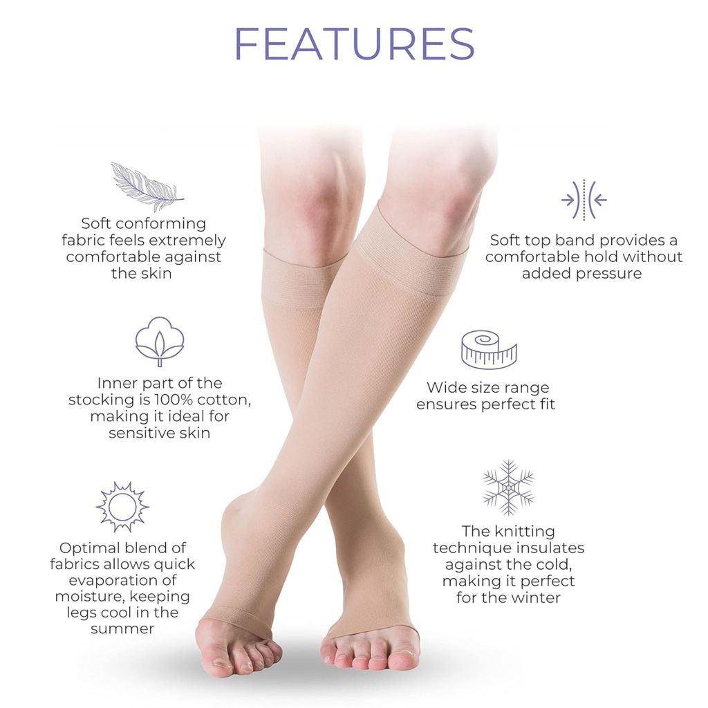 EZYFIT Imported Medical Compression Stockings | Class 2 Knee Length (Below Knee) | 30% Cotton | Compression Socks | Varicose Veins Stockings for Men and Women | 22-35mm/Hg view 2