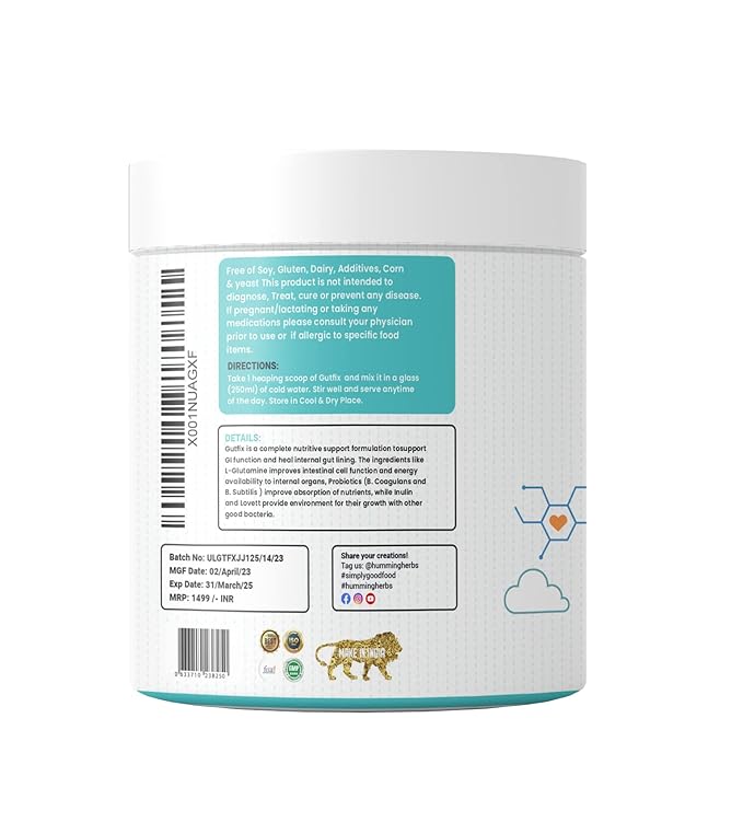 Humming Herbs GutFix Probiotics Supplement 1 Billion CFU, with L-glutamine, L-carnosine and Boswellia Gut Healing Drink for Overall Gut Health, 150 gm - 21 servings view 2
