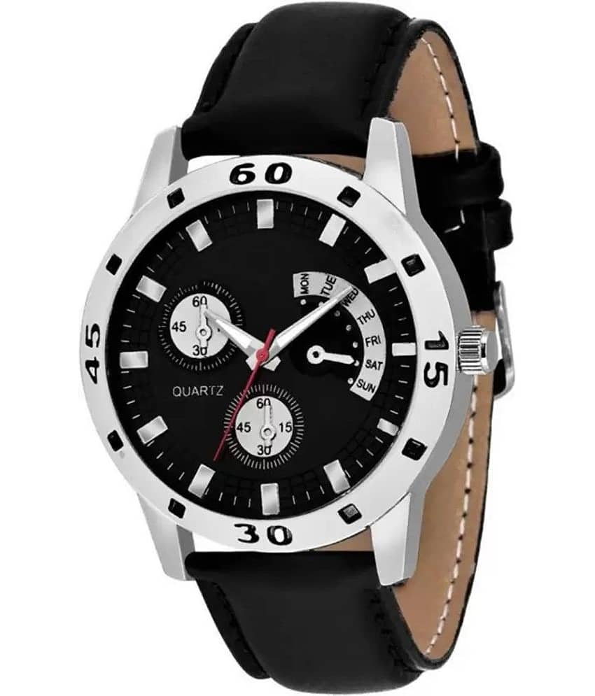 acnos Black Leather Analog Men's Watch