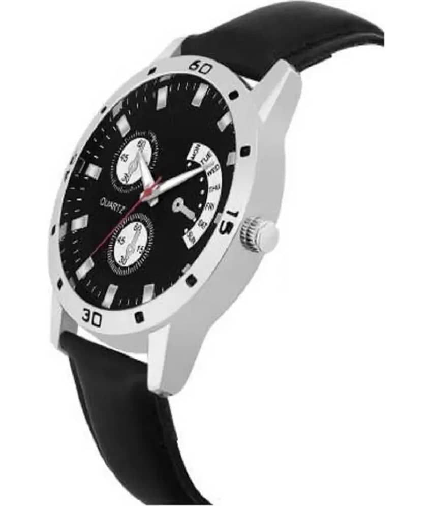 acnos Black Leather Analog Men's Watch view 2
