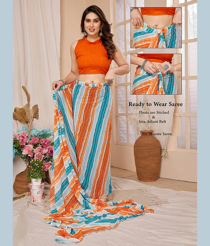 BLEESBURY Georgette Printed Saree With Unstitched Blouse Piece ( Orange ) view 2
