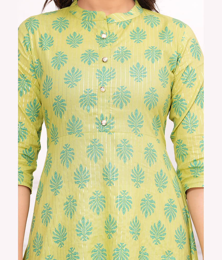 GlowWorld Cotton Printed A-line Women's Kurti - Green ( Pack of 1 ) view 2