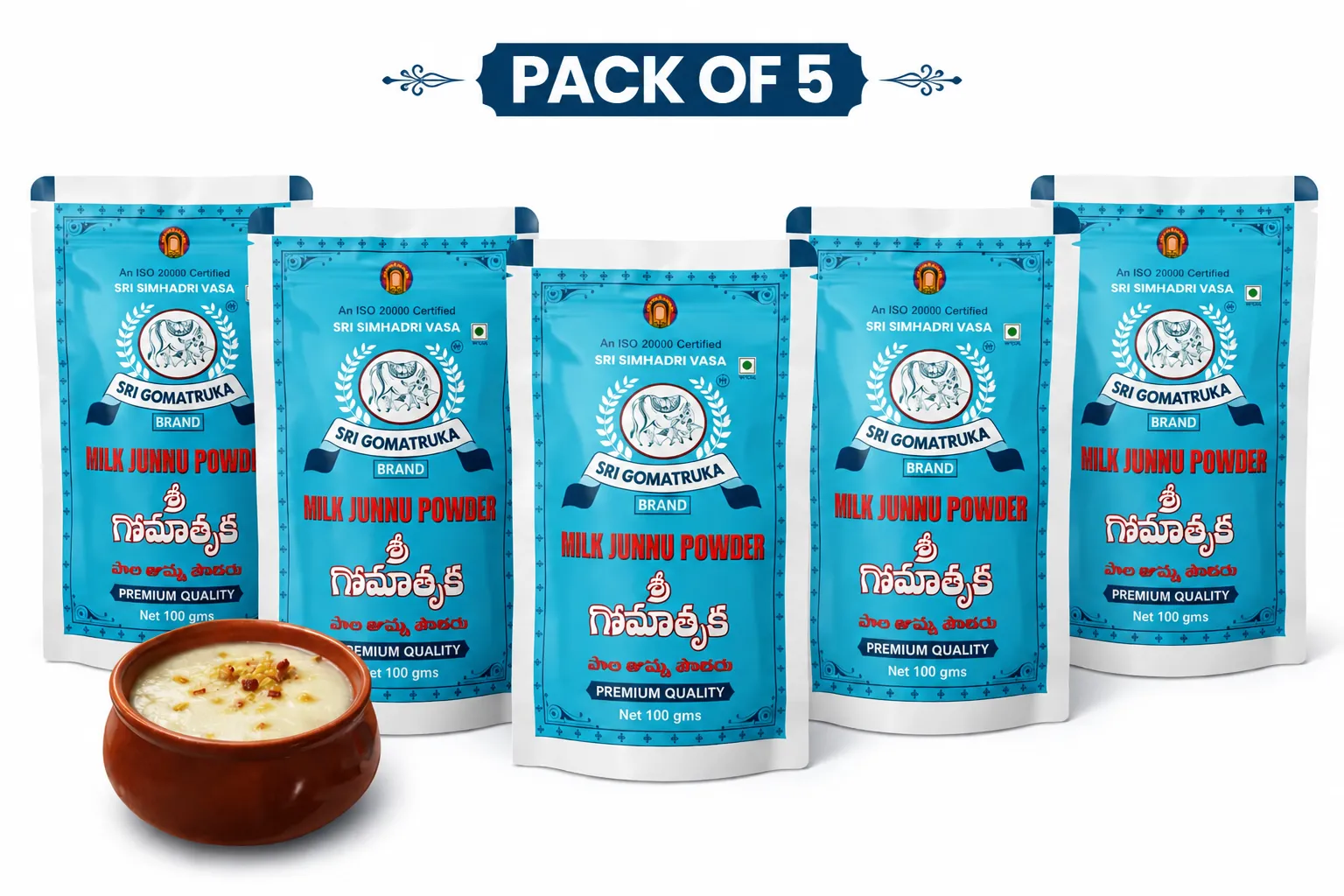 GOMATRUKA Milk Junnu Powder | Traditional South Indian Colostrum Milk Dessert | Easy-to-Make Junnu/Ginnu/Posu Sweet | No Preservatives | High in Protein & Calcium (PACK OF 100gms * 5)