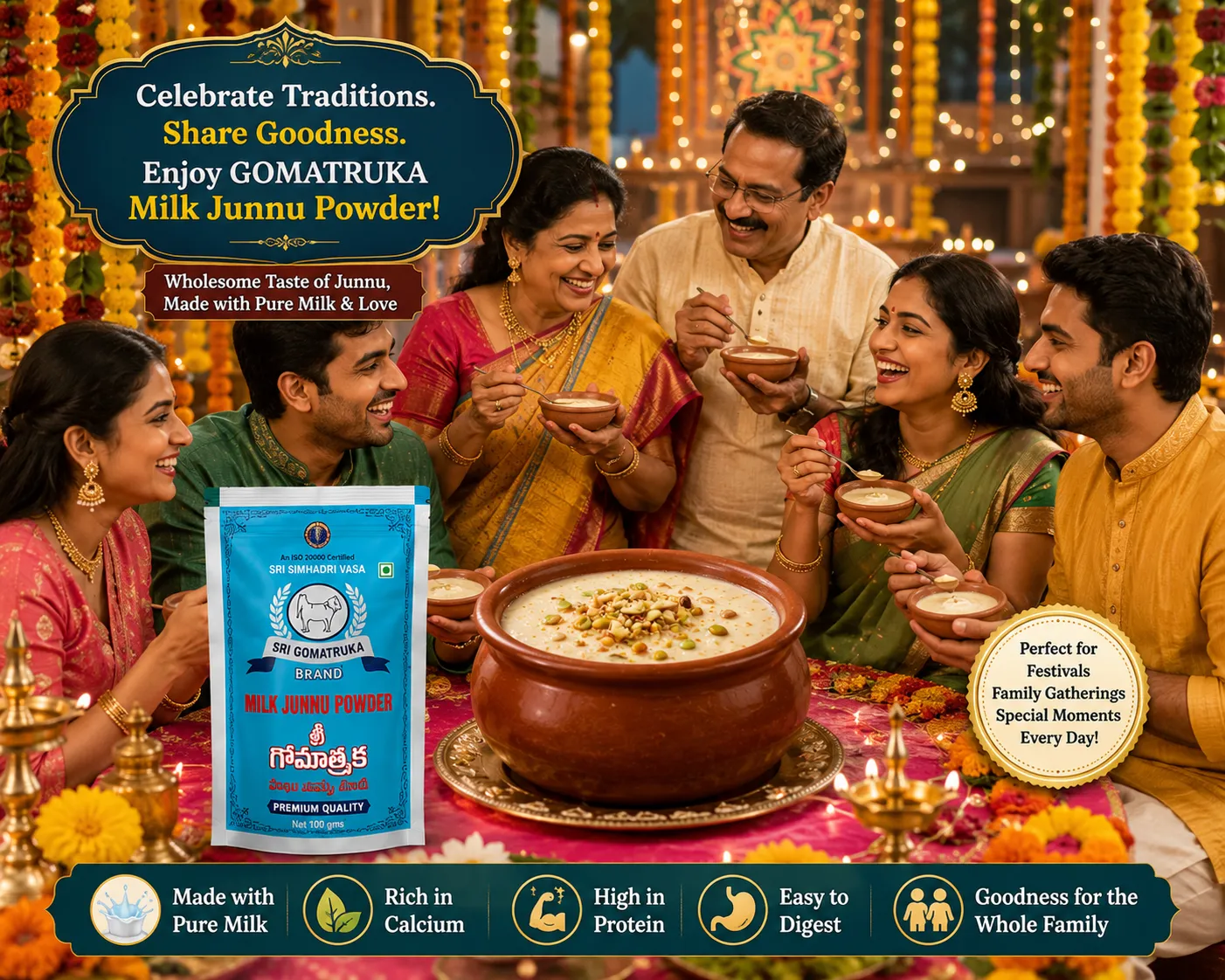 GOMATRUKA Milk Junnu Powder | Traditional South Indian Colostrum Milk Dessert | Easy-to-Make Junnu/Ginnu/Posu Sweet | No Preservatives | High in Protein & Calcium (PACK OF 100gms * 5) view 2