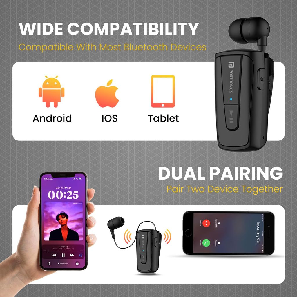 Portronics Harmonics Klip 4 Retractable Bluetooth view 2