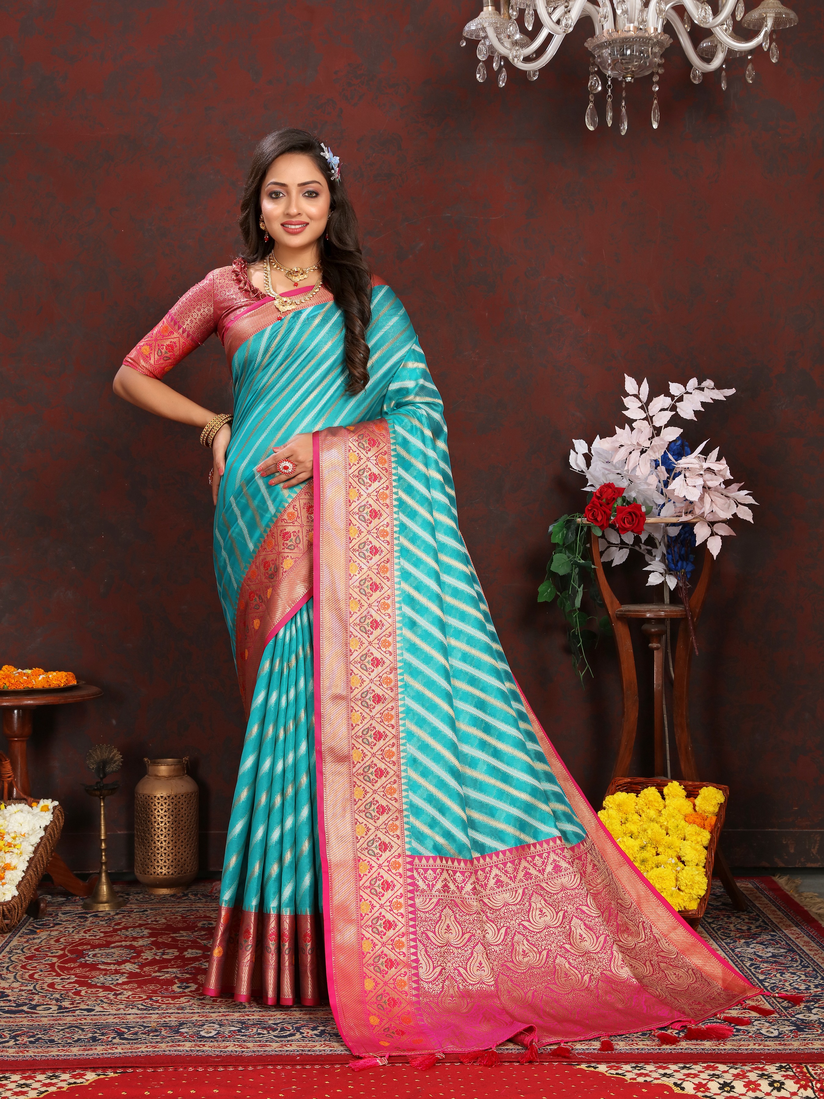 Soft organza silk saree with Meenakari weawing ... view 2