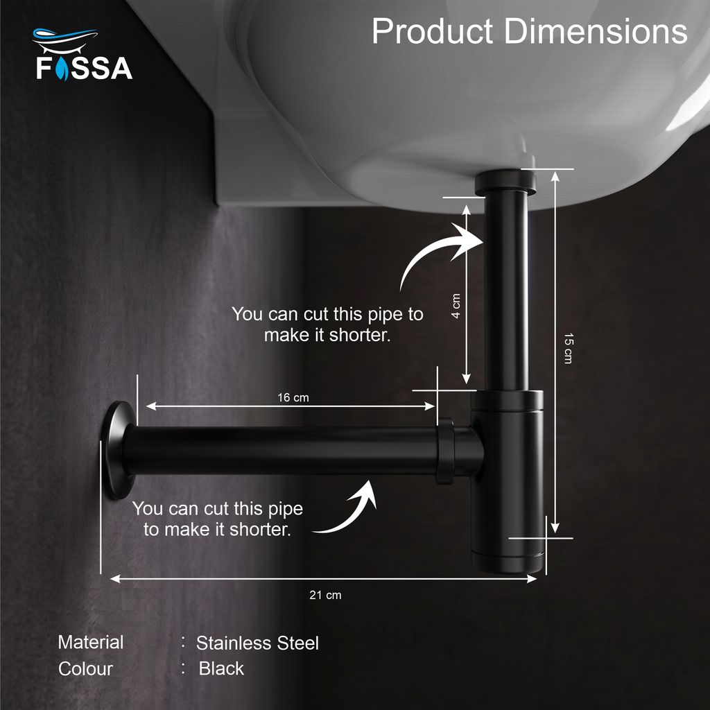 12 inch Stainless Steel Black Bottle Trap with Flange view 2