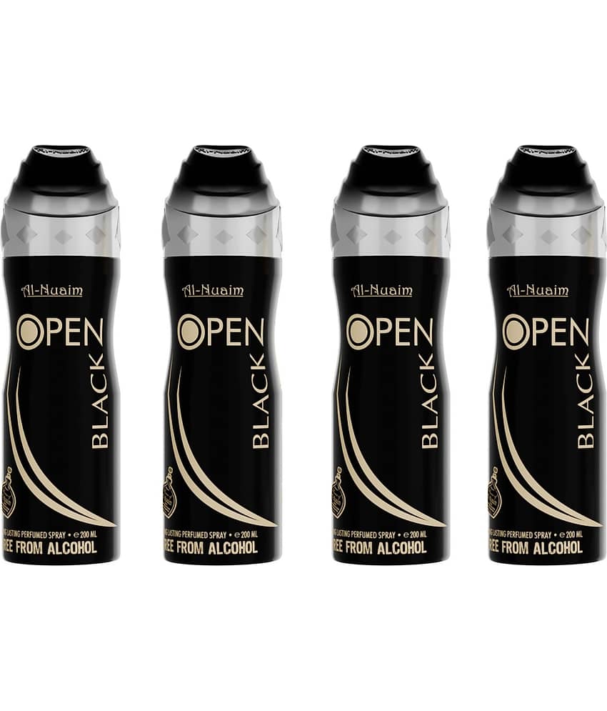 Al-Nuaim OPEN BLACK PACK OF 4 45R Deodorant Spray for Unisex 100 ml ( Pack of 4 )