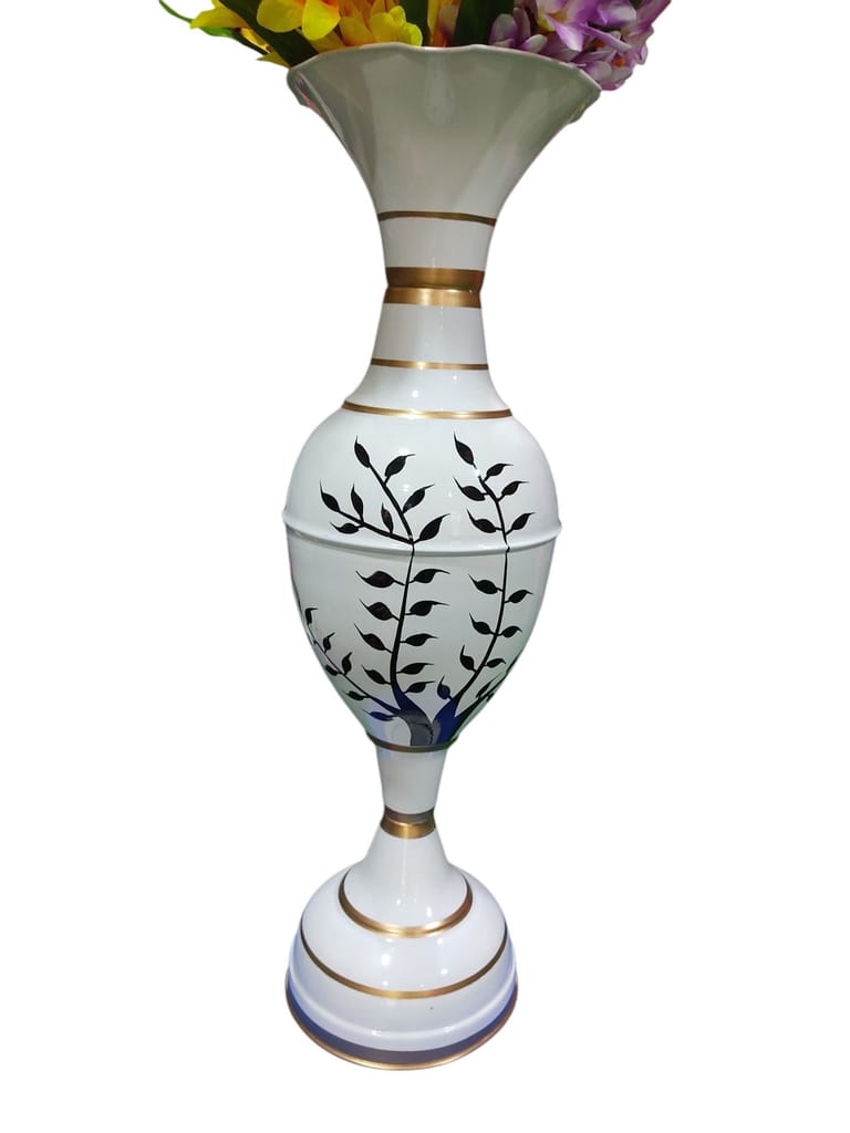 White Metal Flower Vase with Colorful Floral Arrangement view 2