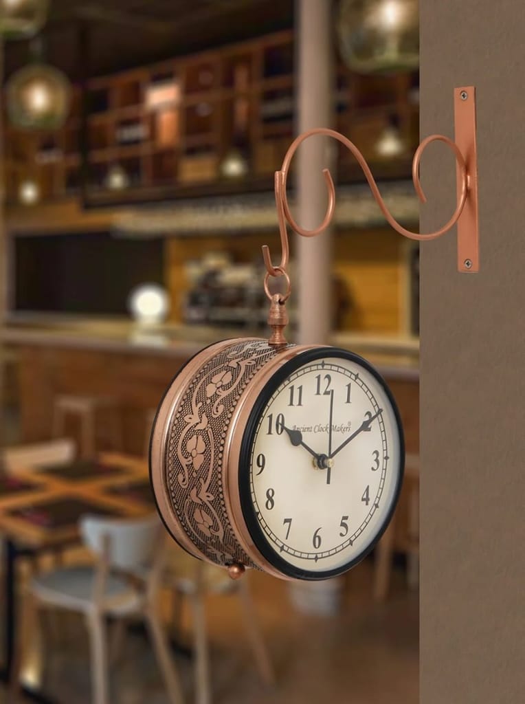 Kiran Handicrafts - Handicrafts Iron Station Clock (10inch, Copper)