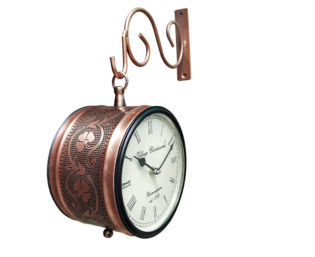 Kiran Handicrafts - Handicrafts Iron Station Clock (10inch, Copper) view 2