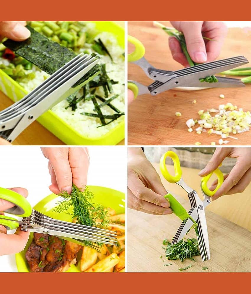 Multi-Function 5 Blade Vegetable Stainless Steel Herbs Scissor - Durable, Time-Saving Kitchen Cutting Tool - Color May Vary view 2