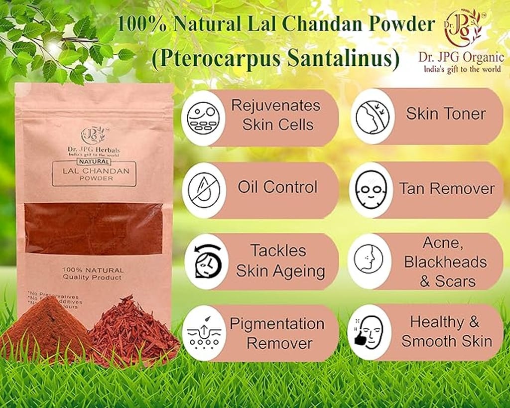 Dr. JPG Organic Herbals Lal Chandan Powder For Puja/Red Sandalwood-Pterocarpus Santalinus-100 G/Iso & Gmp Certified. view 2