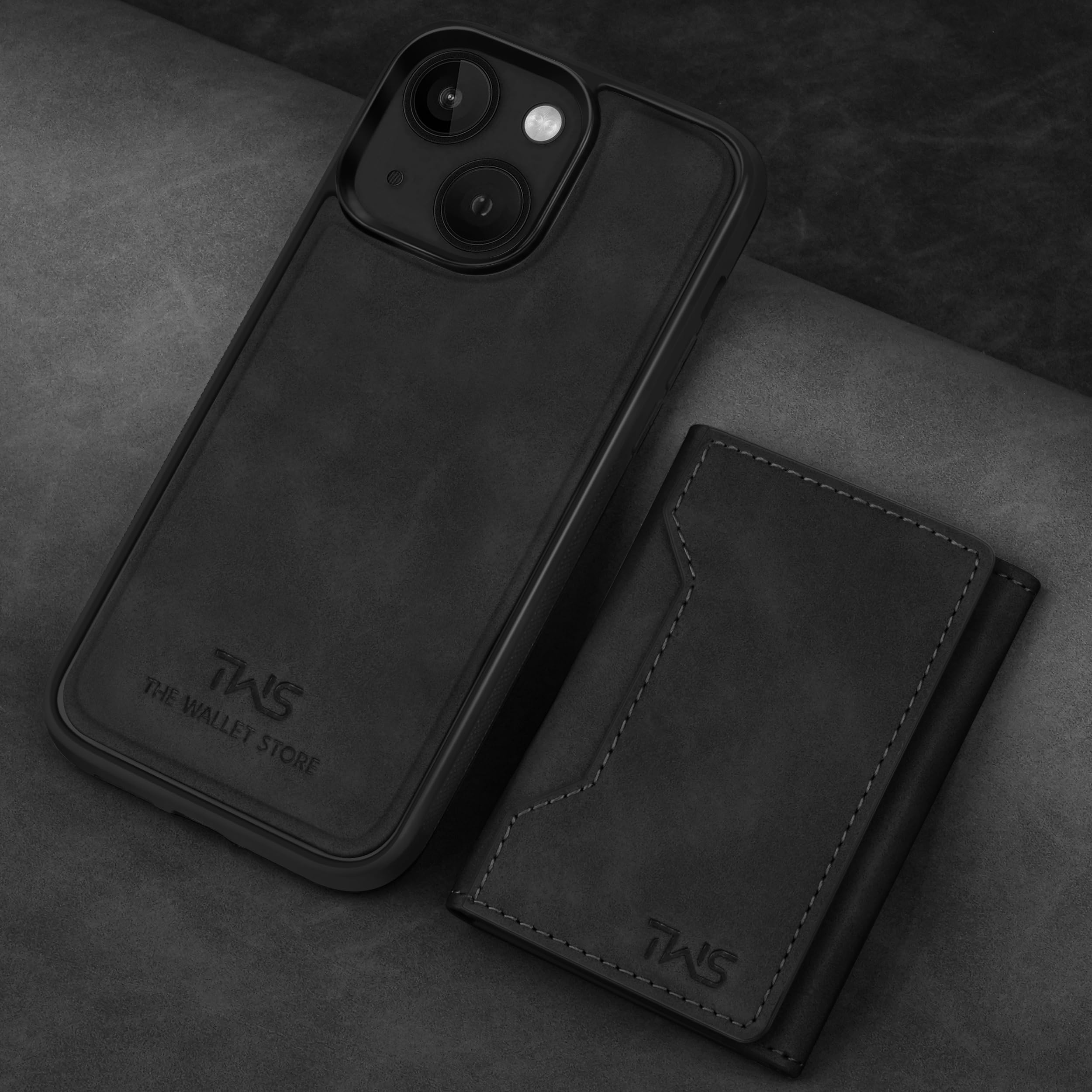 The Wallet Store Premium Leather iPhone Case Cover With Detachable Cardholder - Black - iPhone 15 Plus view 2