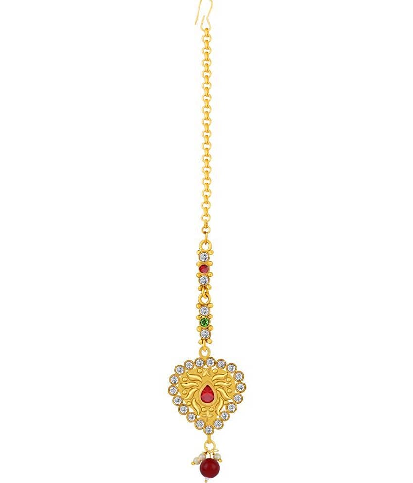 Elegant Gold Plated Traditional Kundan Style Maang Tikka Jewellery For Women Girl view 2